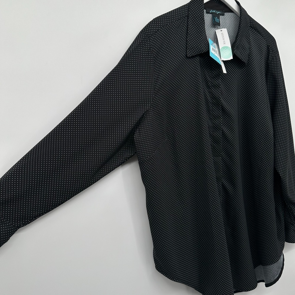 Faith‎ & Zoe Tunic Top Shirt 3X Stretch Button Up Dark Academia Polka Dot New - Picture 2 of 12